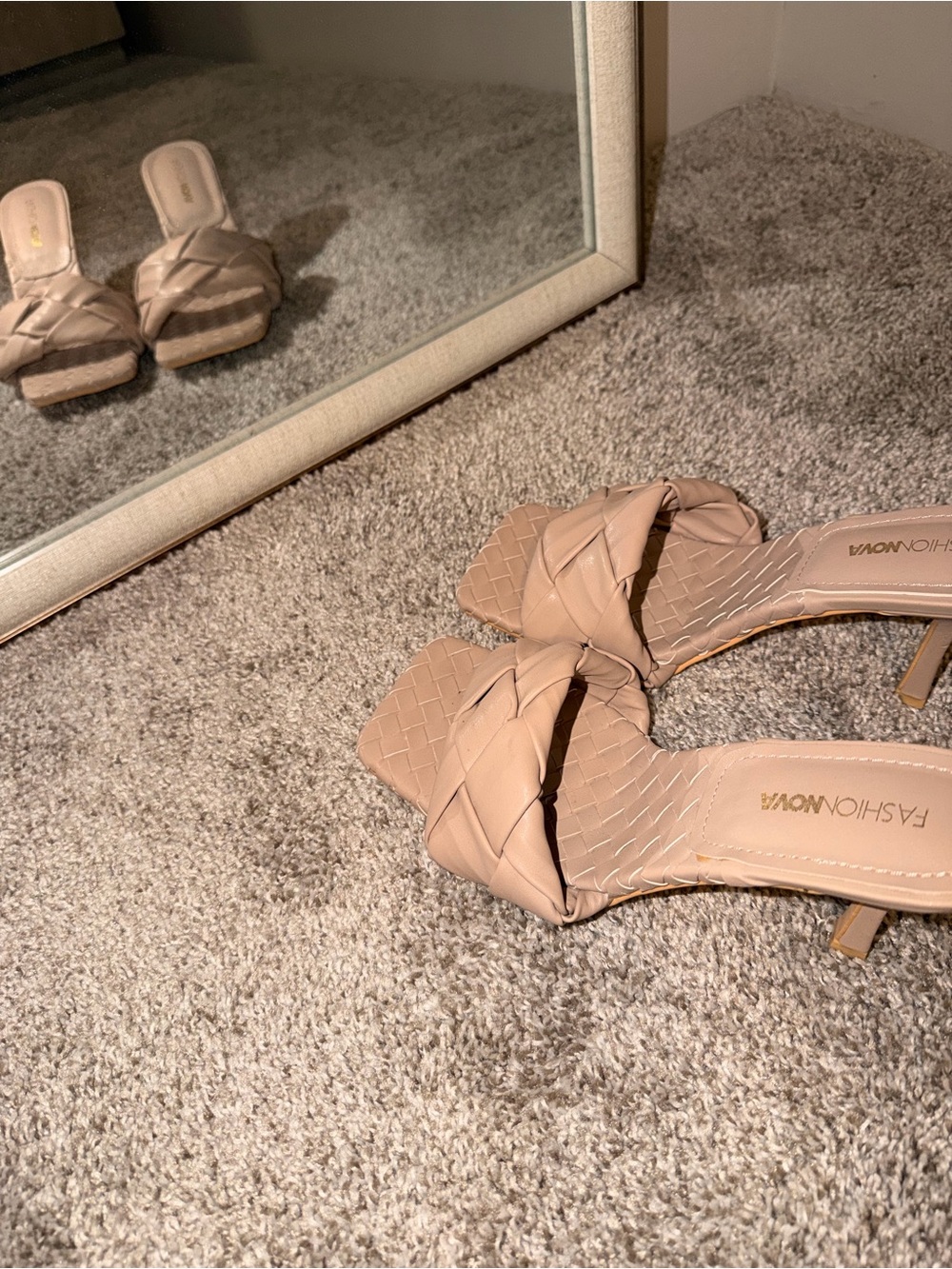 Fashion Nova Braided Square-Toe Heeled Mules - Beige